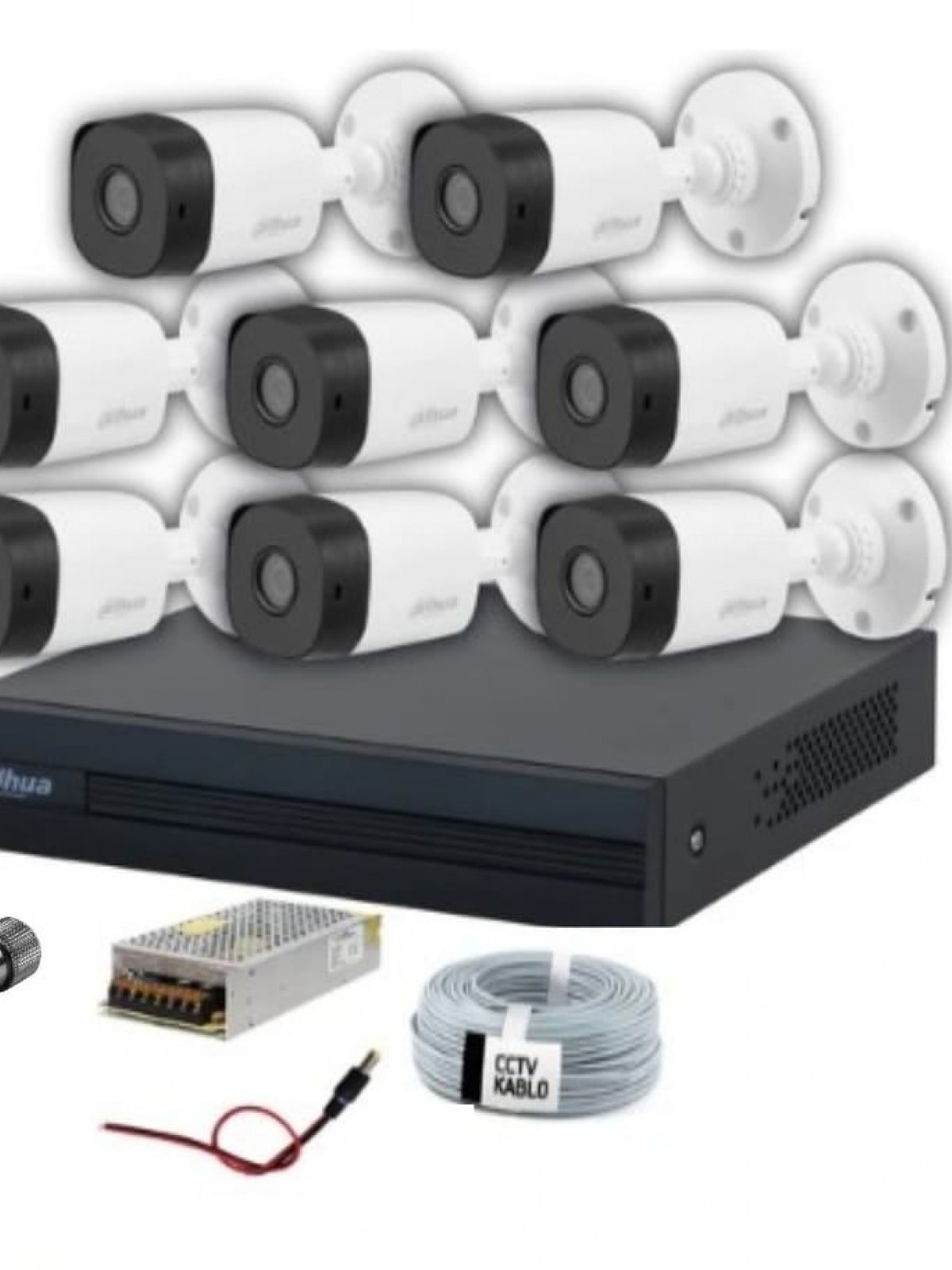 DAHUA 8 Li HDCVI SET (8 KAMERA+KAYIT C.+100MT KABLO+ADAPTÖR+BNC+POWERJACK)