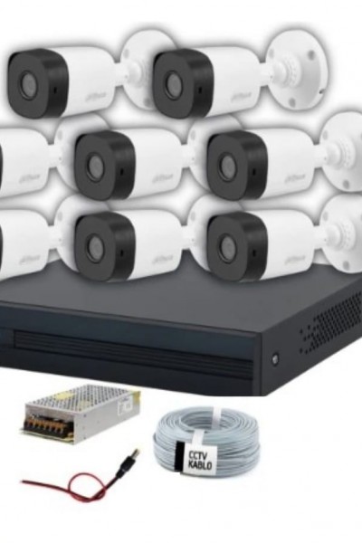 DAHUA 8 Li HDCVI SET (8 KAMERA+KAYIT C.+100MT KABLO+ADAPTÖR+BNC+POWERJACK)