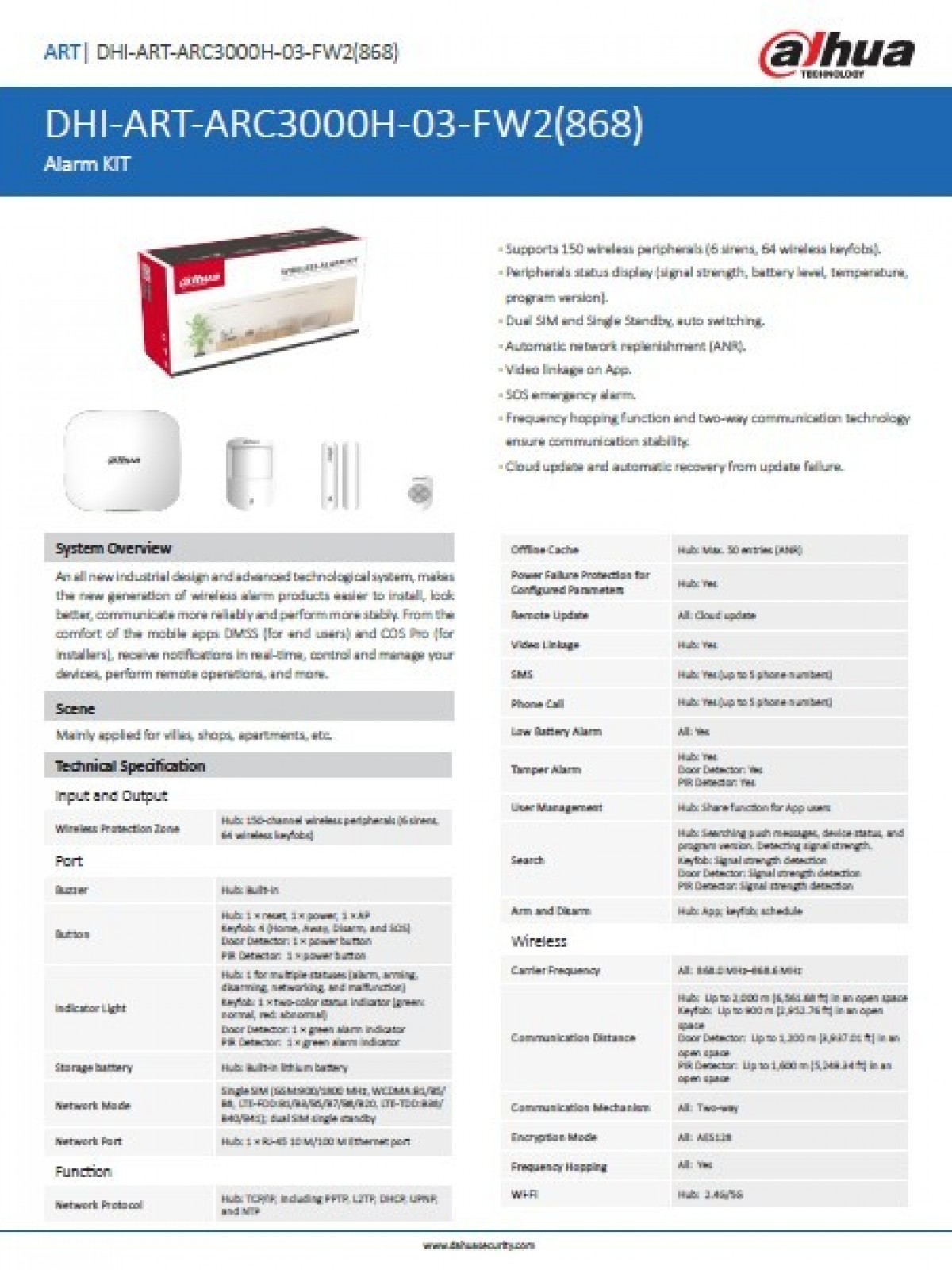 DAHUA ART-ARC3000H-03-FW2 KABLOSUZ GPRS/ETHERNET/Wİ-Fİ 2G+3G+4G ALARM SETİ