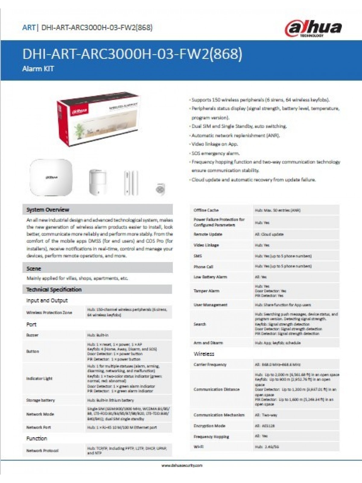 DAHUA ART-ARC3000H-03-FW2 KABLOSUZ GPRS/ETHERNET/Wİ-Fİ 2G+3G+4G ALARM SETİ
