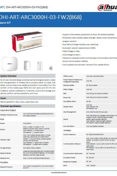 DAHUA ART-ARC3000H-03-FW2 KABLOSUZ GPRS/ETHERNET/Wİ-Fİ 2G+3G+4G ALARM SETİ