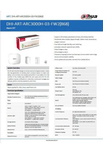 DAHUA ART-ARC3000H-03-FW2 KABLOSUZ GPRS/ETHERNET/Wİ-Fİ 2G+3G+4G ALARM SETİ