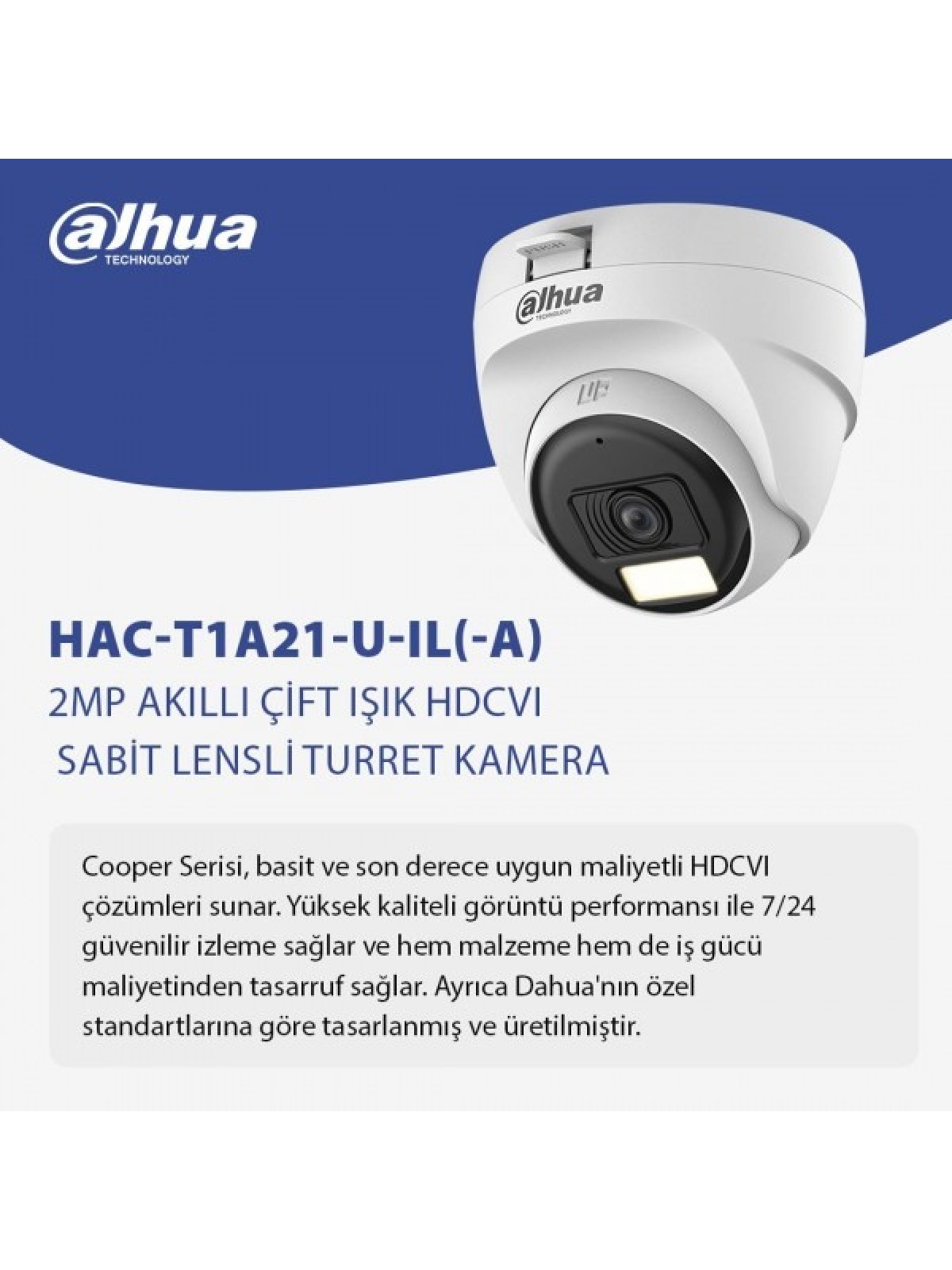 DAHUA HAC-T1A21P-A-0280B 2.0 MP 2.8 MM DAHİLİ MİKROFONLU HD-CVI DOME KAMERA