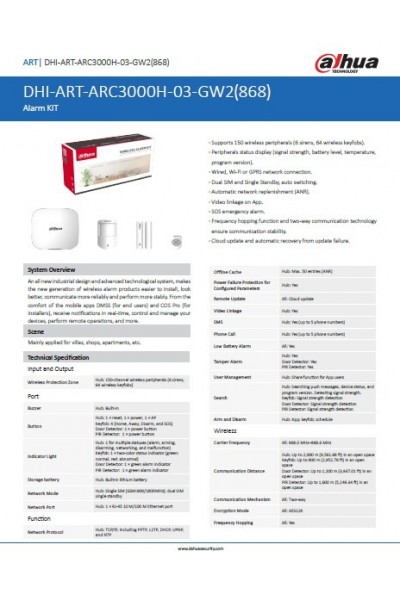 DAHUA ART-ARC3000H-03-GW2 KABLOSUZ GPRS/ETHERNET/Wİ-Fİ 2G ALARM SET
