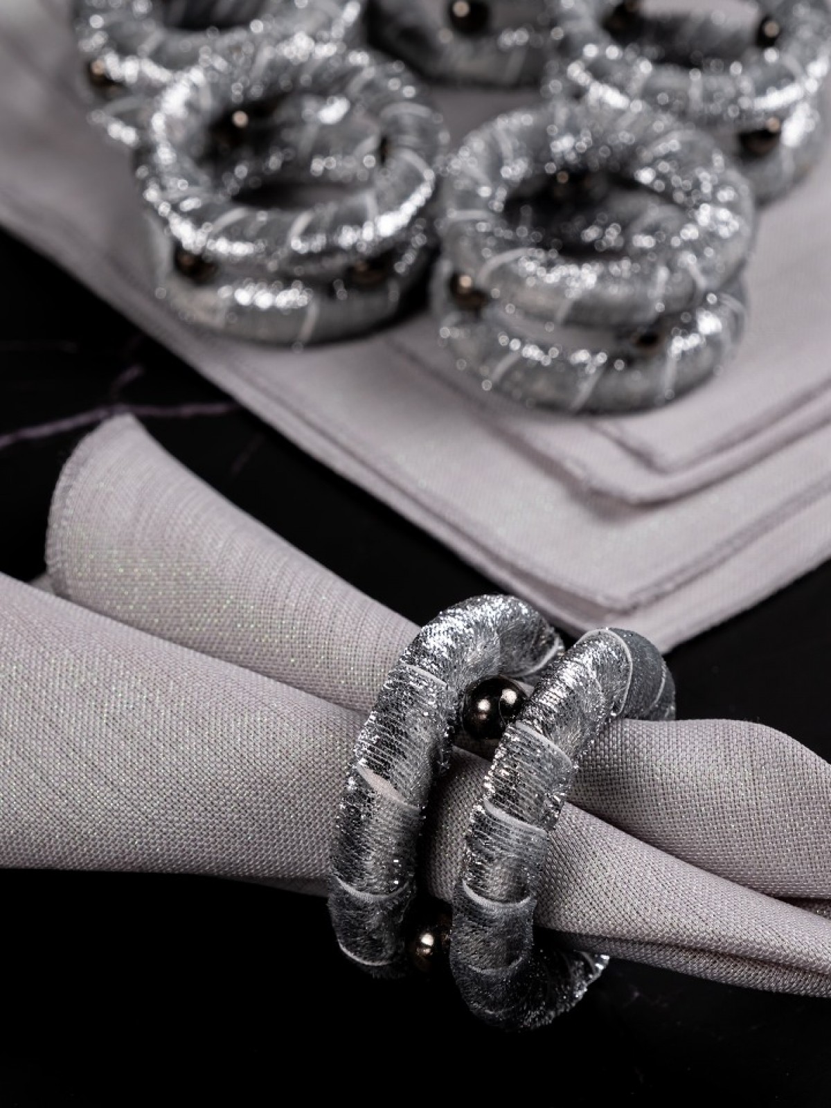 MASALSI KUMAŞ PEÇETE (GRİ)+ MASALSI KUMAŞ PEÇETE YÜZÜKLÜĞÜ  (GÜMÜŞ RENK)