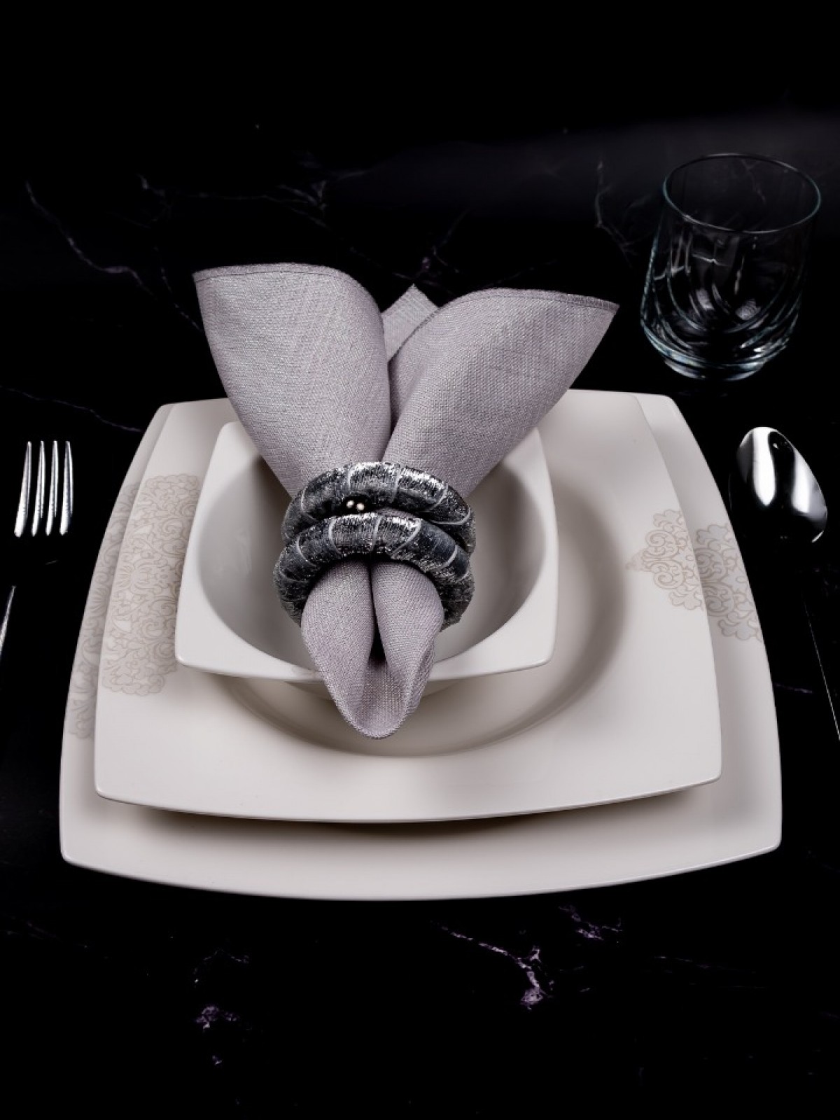 MASALSI KUMAŞ PEÇETE (GRİ)+ MASALSI KUMAŞ PEÇETE YÜZÜKLÜĞÜ  (GÜMÜŞ RENK)