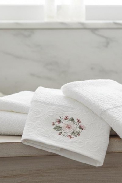 EL-YÜZ  HAVLUSU DESENLİ (BEYAZ) 3'LÜ TAKIM