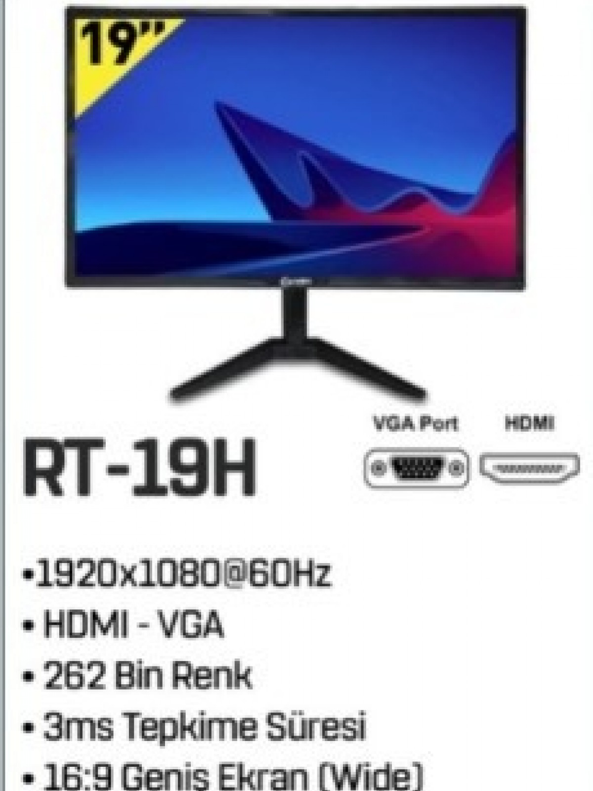RETRO RT19H 19'' 60 3SMS (HDMI+VGA ) HD LED MONİTÖR (48.3cm)