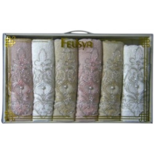 FELİSYA 6 LI 30X50 CM İŞLEMELİ ÇEYİZLİK EL-YÜZ  HAVLUSU PAMUKLU 