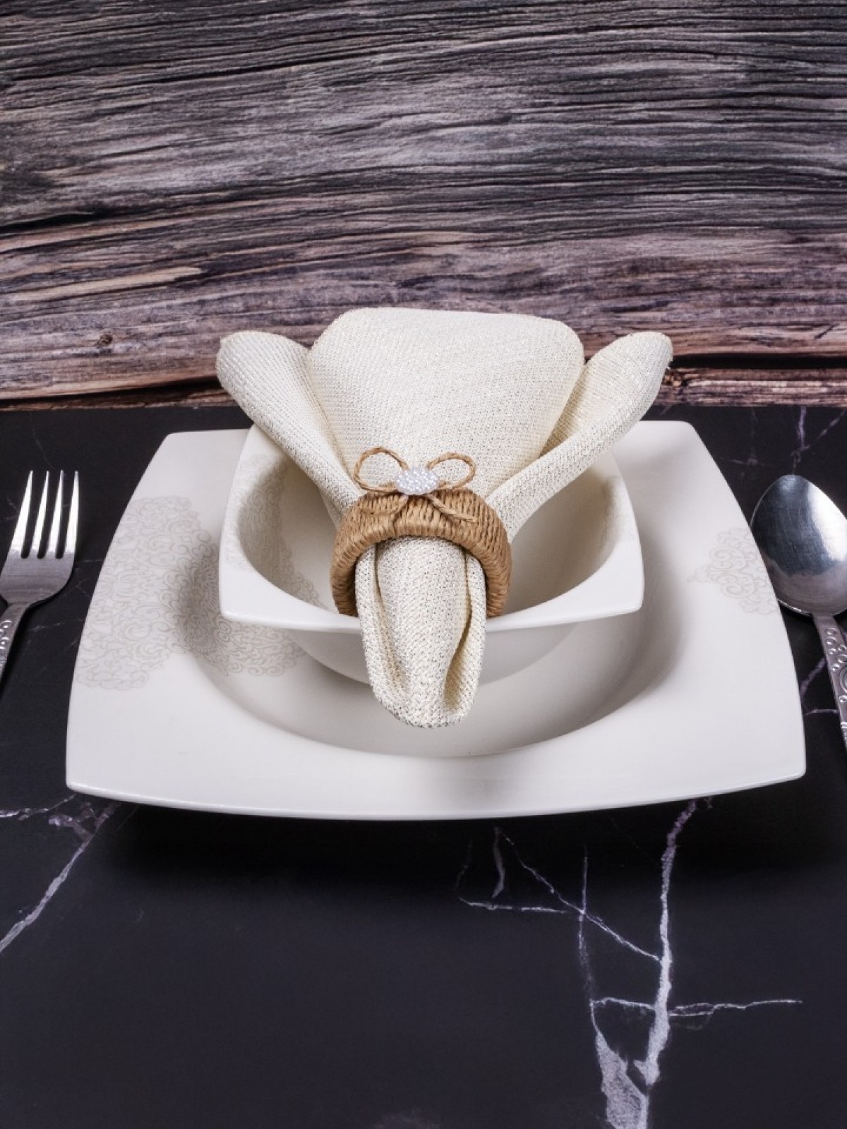 MASALSI KUMAŞ PEÇETE (KREM)+ MASALSI KUMAŞ PEÇETE YÜZÜKLÜĞÜ  (KAHVERENGİ)