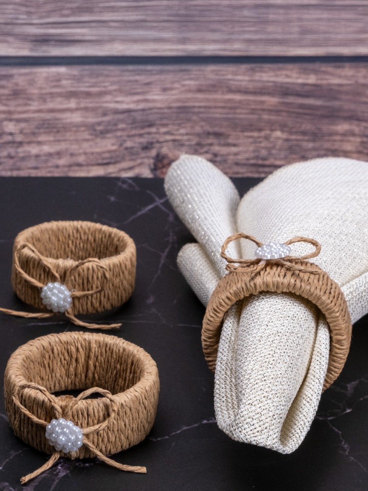 MASALSI KUMAŞ PEÇETE (KREM)+ MASALSI KUMAŞ PEÇETE YÜZÜKLÜĞÜ  (KAHVERENGİ)