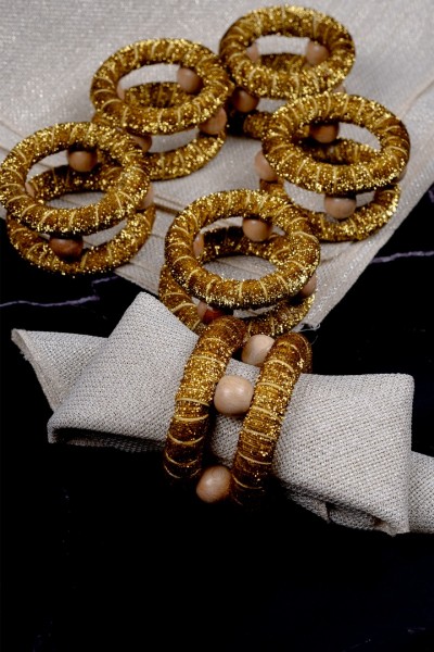 MASALSI KUMAŞ PEÇETE (KREM)+ MASALSI KUMAŞ PEÇETE YÜZÜKLÜĞÜ  (GOLD)